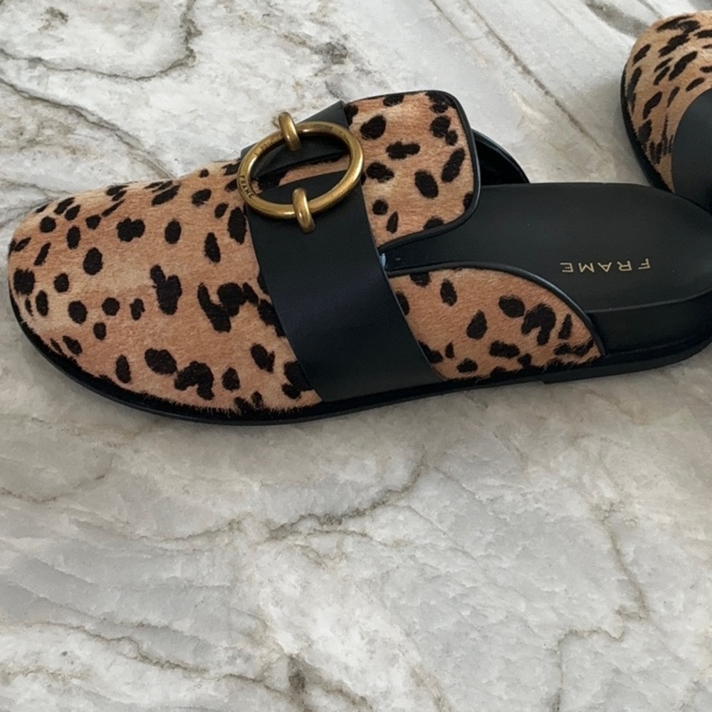 FRAME Leopard Calf Hair Mule Loafers with Ring Hardware